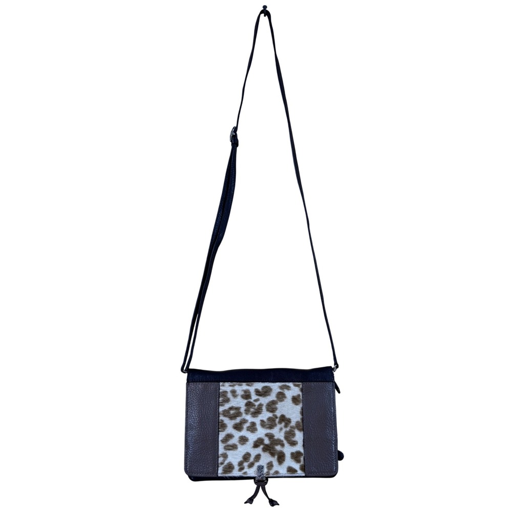 Brighton City Block Organizer Leopard Calf Hair Crossbody Wallet Bag Boho